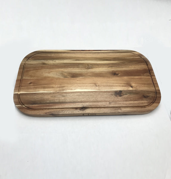 Zavis Green Acacia Wood Serving Rounded Cutting Board With Juice Groove 20" X 11" | Dishwasher Safe