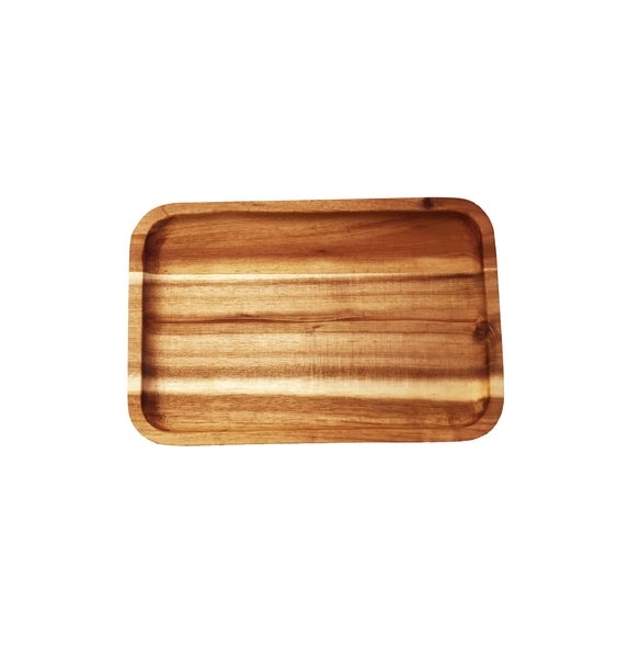 [ Set of 3 ] Zavis Green Acacia Wood Serving rectangle Stackable Tray / Dish 12" X 8" | Dishwasher Safe