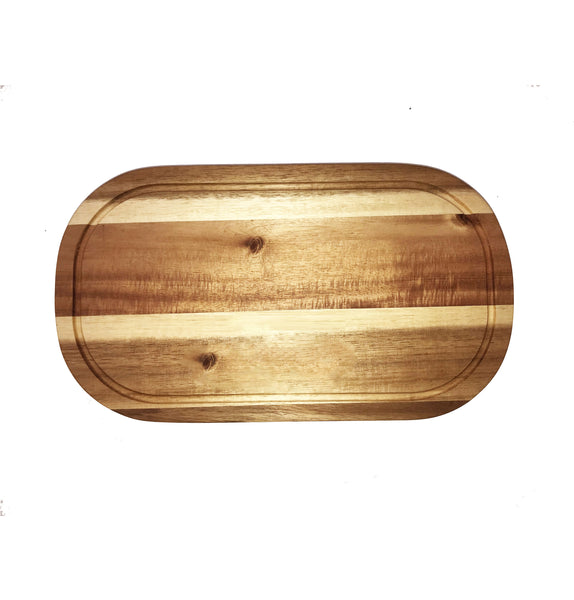 Zavis Green Acacia Wood Serving Rounded Cutting Board With Juice Groove 18" X 10" | Dishwasher Safe