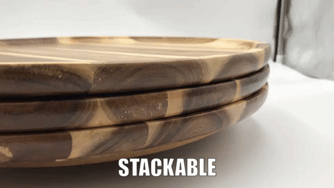 Zavis Green Acacia Wood Round Stackable Plate / Platter 16" | Dishwasher Safe