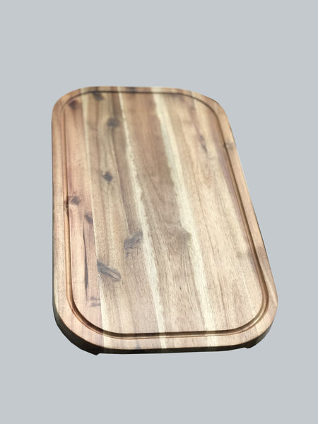 Zavis Green Acacia Wood Serving Rounded Cutting Board With Juice Groove 14" X 8" | Dishwasher Safe
