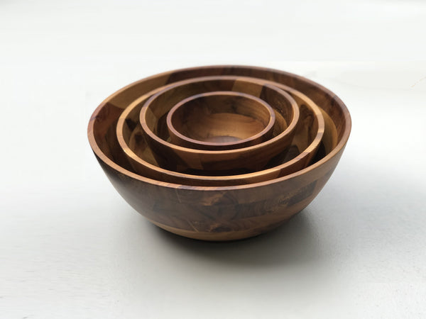 [ Set of 6 ] Zavis Green Acacia Wood Round Salad Bowl 6"  | Dishwasher Safe