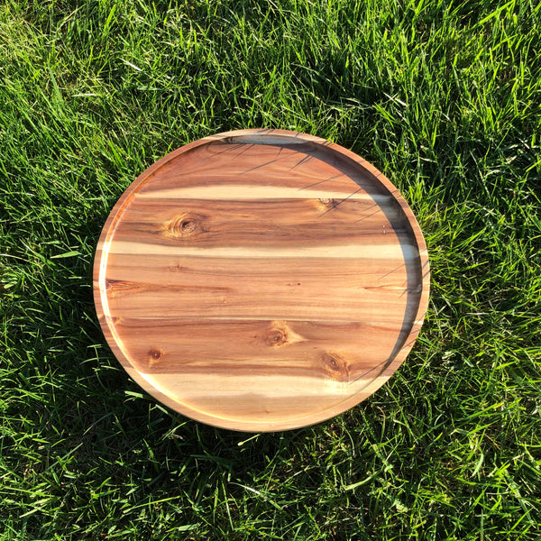 [ Set of 3 ] Zavis Green Acacia Wood Round Stackable Plate / Platter 16" | Dishwasher Safe