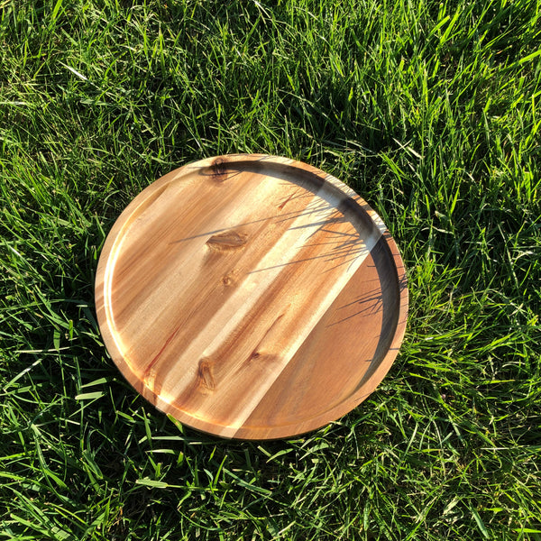 [ Set of 3 ] Zavis Green Acacia Wood Round Stackable Plate / Platter 12" | Dishwasher Safe