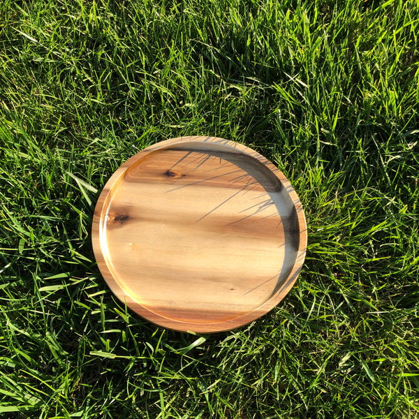 Zavis Green Acacia Wood Round Stackable Plate / Platter 10" | Dishwasher Safe