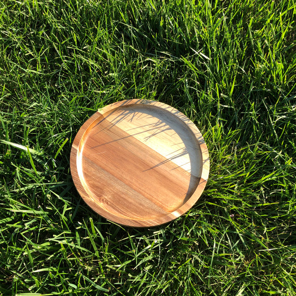 Zavis Green Acacia Wood Round Stackable Plate / Platter 8"  | Dishwasher Safe