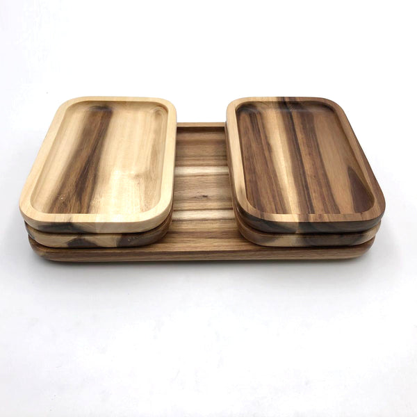 [ Set of 6 ] Zavis Green Acacia Wood Serving rectangle Stackable Tray / Dish 8" X 5" | Dishwasher Safe