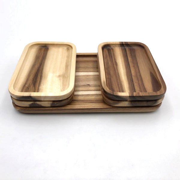 Zavis Green Acacia Wood Serving rectangle Stackable Tray / Dish 8" X 5" | Dishwasher Safe