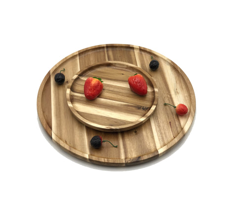 2 Medium-sized Acacia platters for Pizza and Salad party serving set (14” and 8” round)  WL-555043