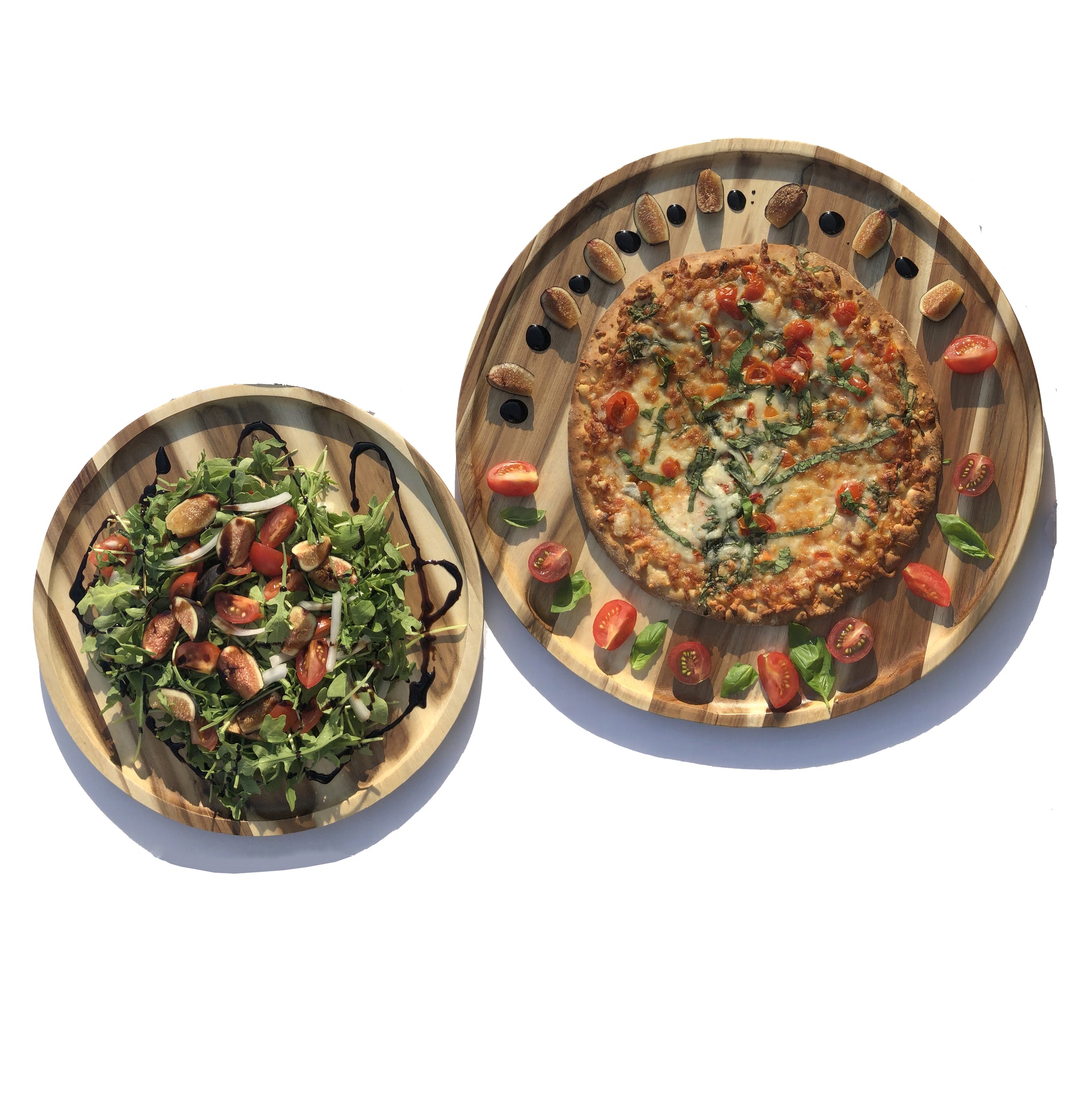 2 Large-sized Acacia platters for Pizza and Salad party serving set(16” and 12”)