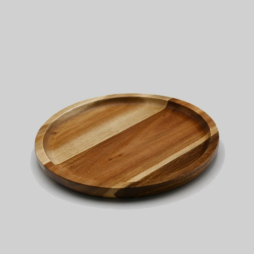 [ Set of 3 ] Zavis Green Acacia Wood Round Stackable Plate / Platter 8"  | Dishwasher Safe