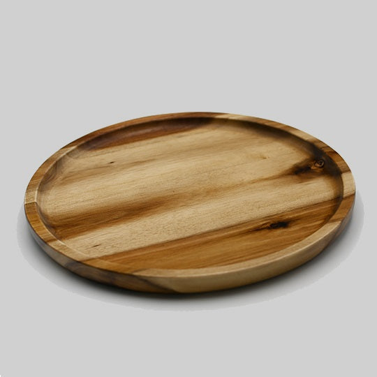 [ Set of 3 ] Zavis Green Acacia Wood Round Stackable Plate / Platter 10" | Dishwasher Safe
