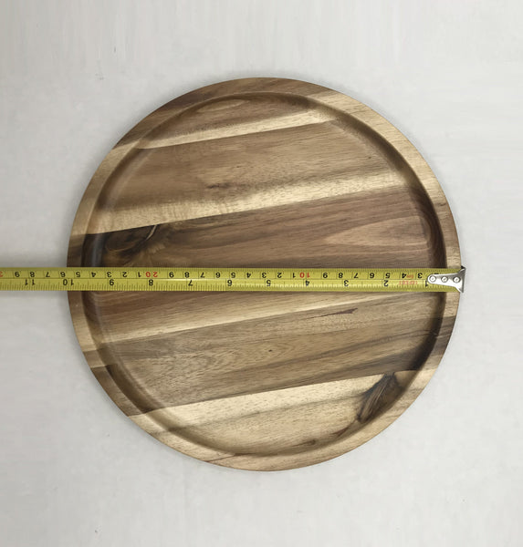 [ Set of 3 ] Zavis Green Acacia Wood Round Stackable Plate / Platter 10" | Dishwasher Safe