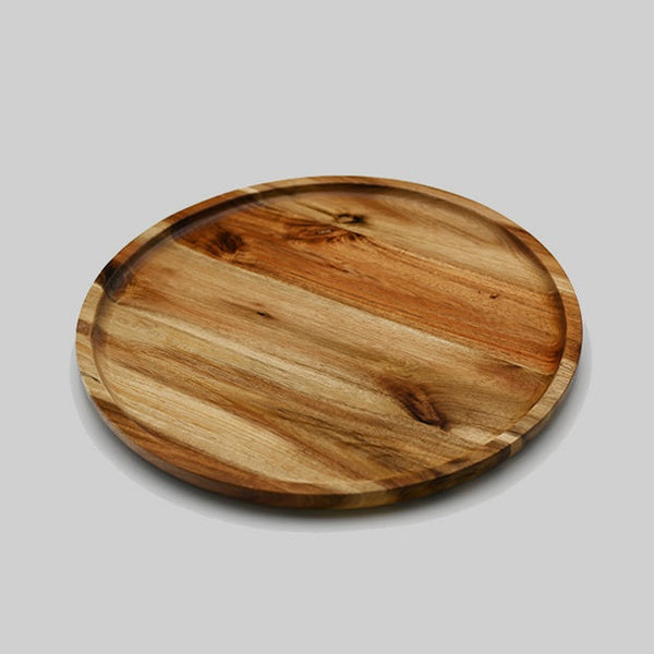 [ Set of 3 ] Zavis Green Acacia Wood Round Stackable Plate / Platter 12" | Dishwasher Safe