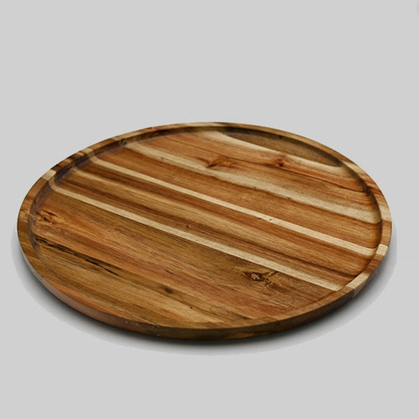 [ Set of 3 ] Zavis Green Acacia Wood Round Stackable Plate / Platter 14" | Dishwasher Safe