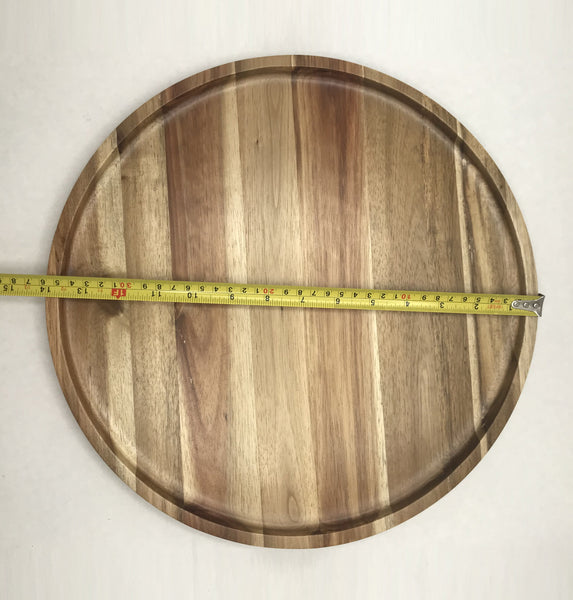 [ Set of 3 ] Zavis Green Acacia Wood Round Stackable Plate / Platter 16" | Dishwasher Safe