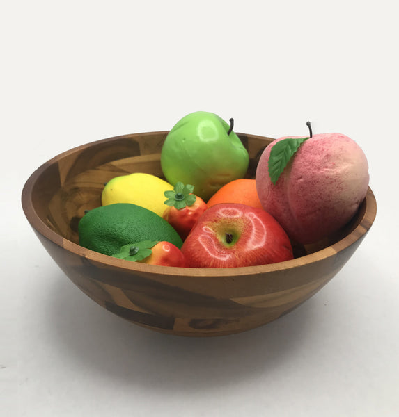[ Set of 6 ] Zavis Green Acacia Wood Round Salad Bowl 10"  | Dishwasher Safe