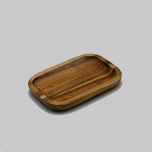 [ Set of 6 ] Zavis Green Acacia Wood Serving rectangle Stackable Tray / Dish 6" X 4" | Dishwasher Safe
