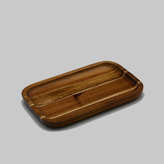 [ Set of 6 ] Zavis Green Acacia Wood Serving rectangle Stackable Tray / Dish 8" X 5" | Dishwasher Safe