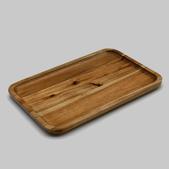 [ Set of 3 ] Zavis Green Acacia Wood Serving rectangle Stackable Tray / Dish 12" X 8" | Dishwasher Safe