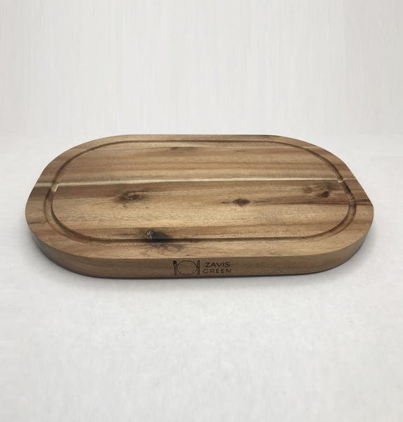 [ Set of 3 ] Zavis Green Acacia Wood Serving Rounded Cutting Board With Juice Groove 12" X 8" | Dishwasher Safe
