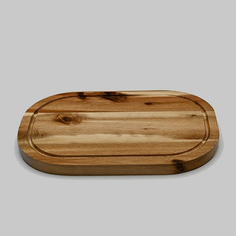 Zavis Green Acacia Wood Serving Rounded Cutting Board With Juice Groove 12" X 8" | Dishwasher Safe
