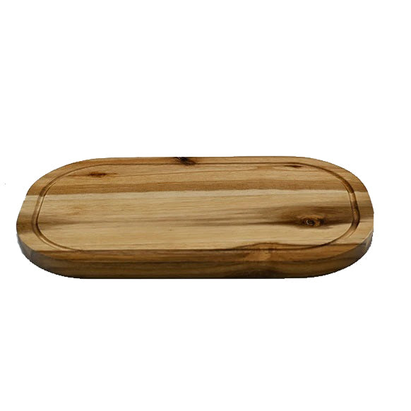 Zavis Green Acacia Wood Serving Rounded Cutting Board With Juice Groove 14" X 8" | Dishwasher Safe