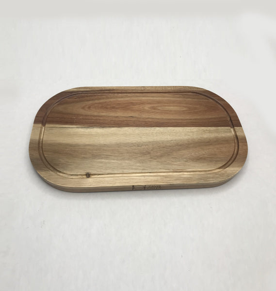 [ Set of 3 ] Zavis Green Acacia Wood Serving Rounded Cutting Board With Juice Groove 14" X 8" | Dishwasher Safe