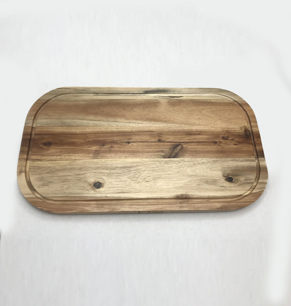 [ Set of 3 ] Zavis Green Acacia Wood Serving Rounded Cutting Board With Juice Groove 18" X 10" | Dishwasher Safe