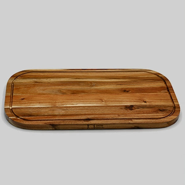 [ Set of 3 ] Zavis Green Acacia Wood Serving Rounded Cutting Board With Juice Groove 20" X 11" | Dishwasher Safe
