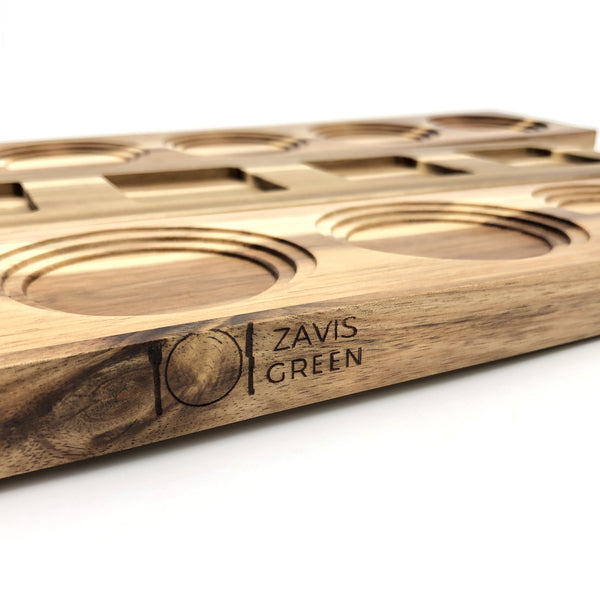 [ Set of 3 ] Zavis Green Acacia Wood 5 Hole Double sided Flight Board 21" | Dishwasher Safe